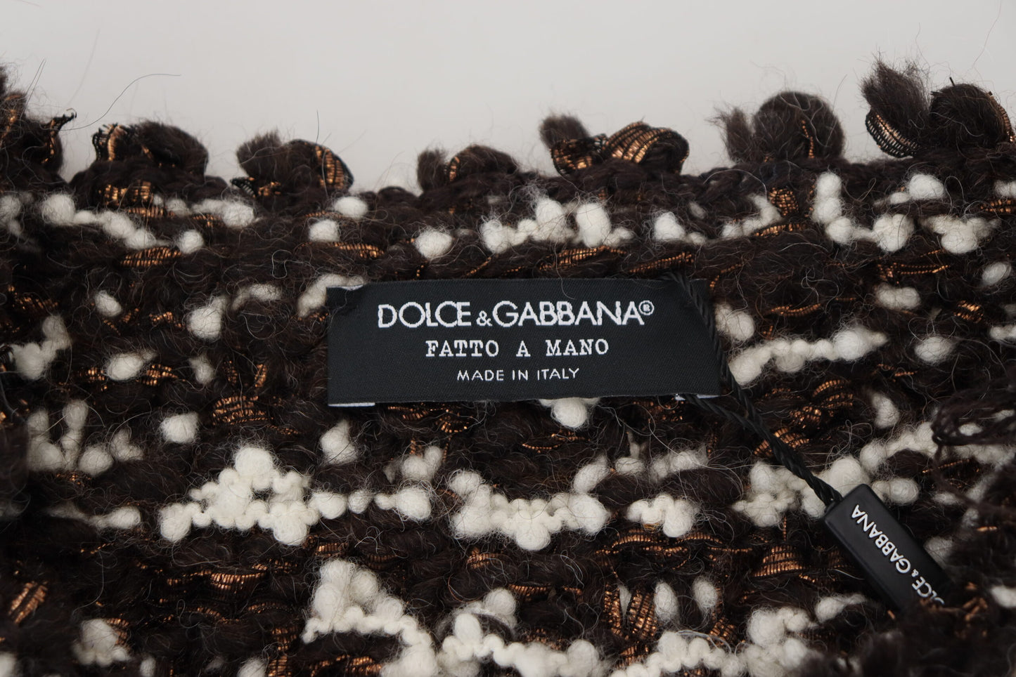 Dolce & Gabbana Brauner handgefertigter Strickpullover aus Wolle