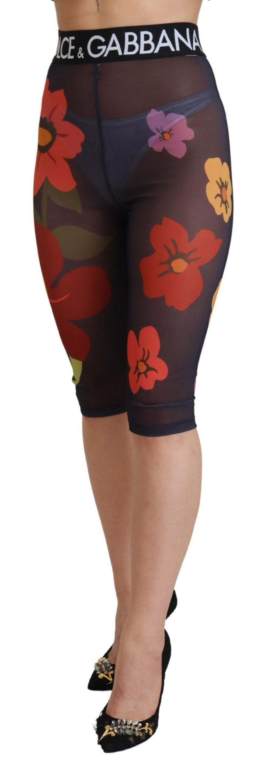Dolce & Gabbana Schwarze Leggings mit Blumenmuster und Stretchbund