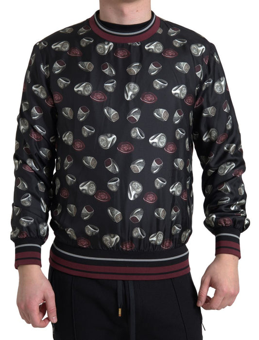Dolce & Gabbana – Schwarzer Seidenpullover mit Rundhalsausschnitt und Ringprint