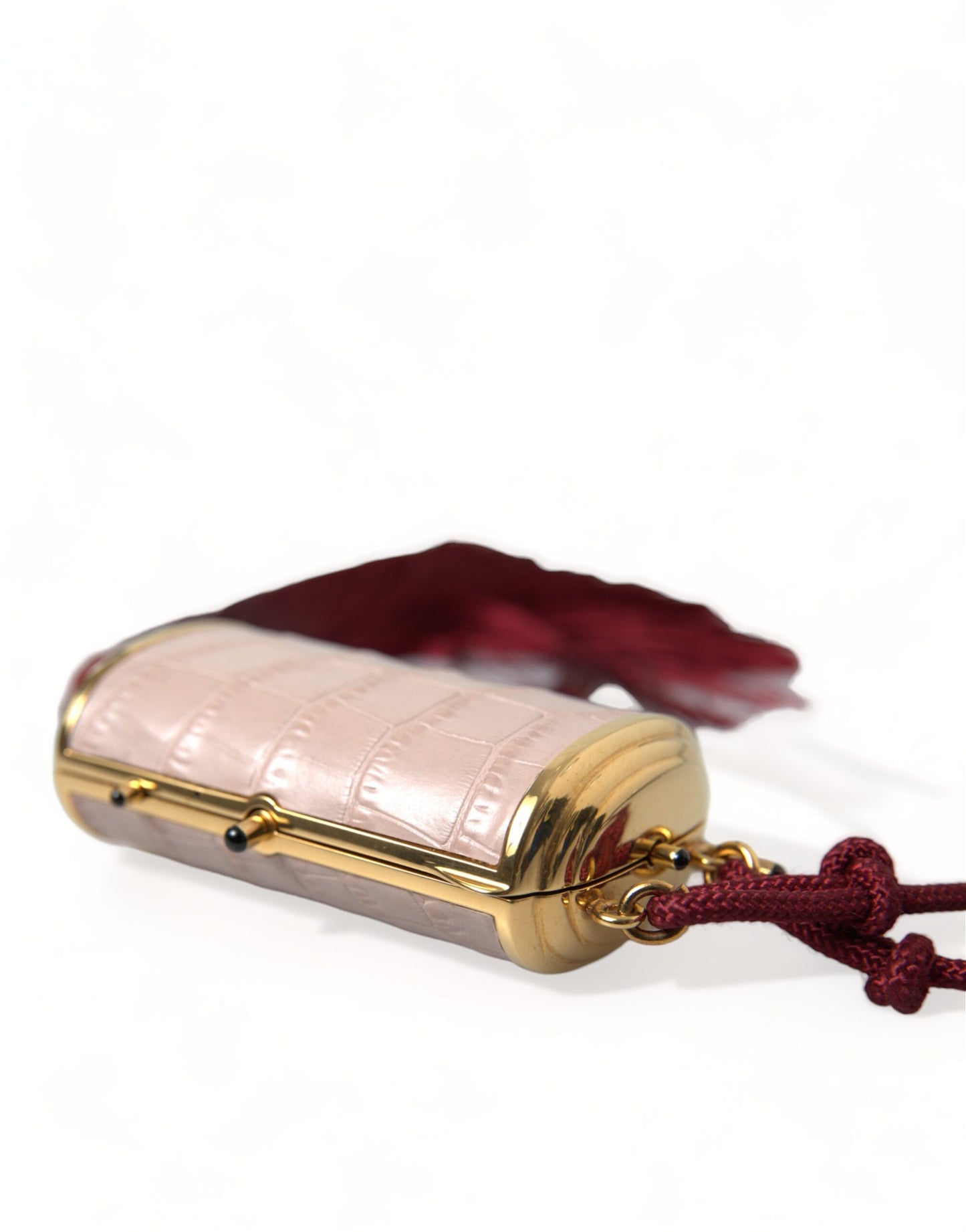 Dolce & Gabbana – Mini-Kosmetiktasche aus exotischem Leder mit Spiegel und Quaste in Rosa