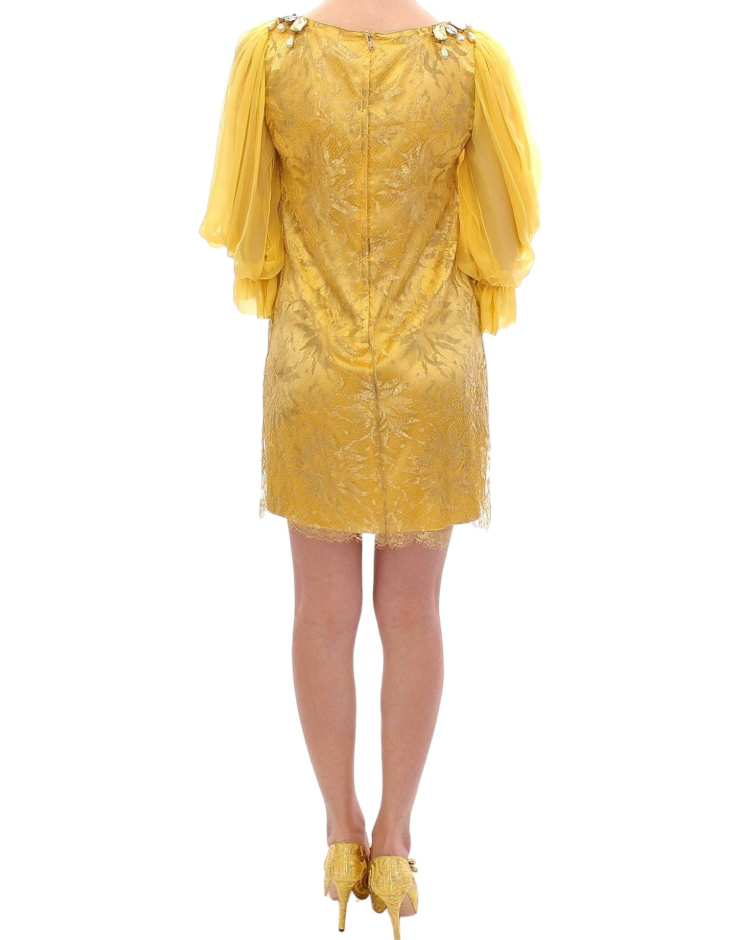 Dolce & Gabbana Gelbes Minikleid aus Spitze mit Kristallen