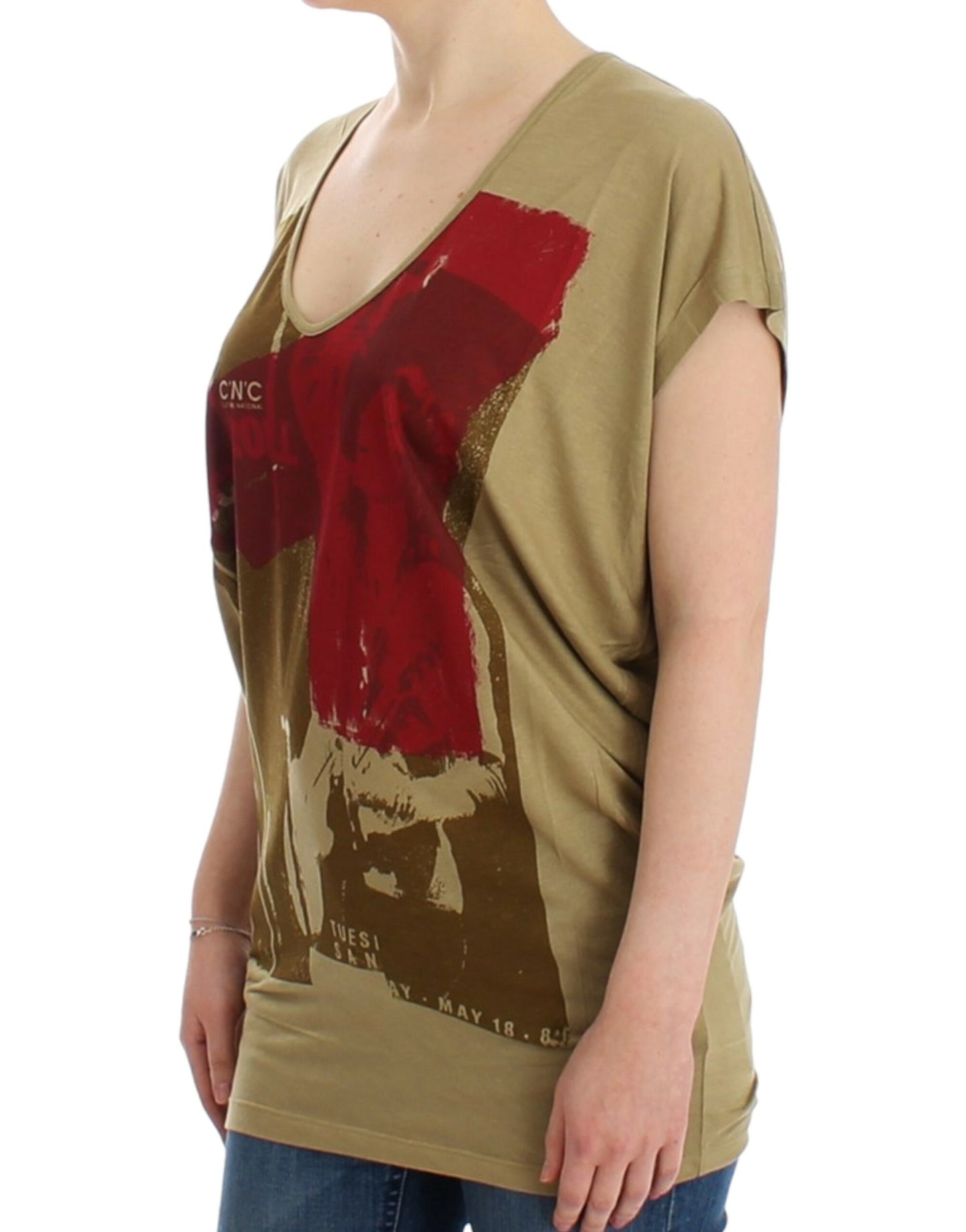 Costume National – Kurzärmliges T-Shirt mit grünem Aufdruck
