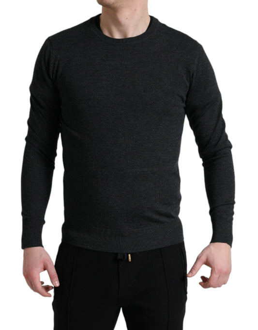 Dolce & Gabbana Grauer Pullover aus Wolle mit Rundhalsausschnitt