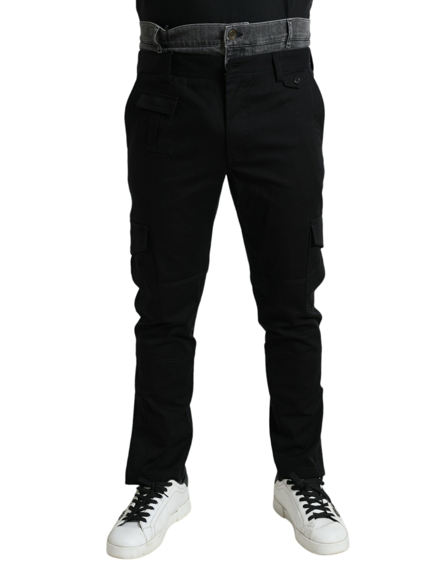 Dolce & Gabbana – Schmale Jeanshose aus Baumwolldenim in Schwarz und Grau