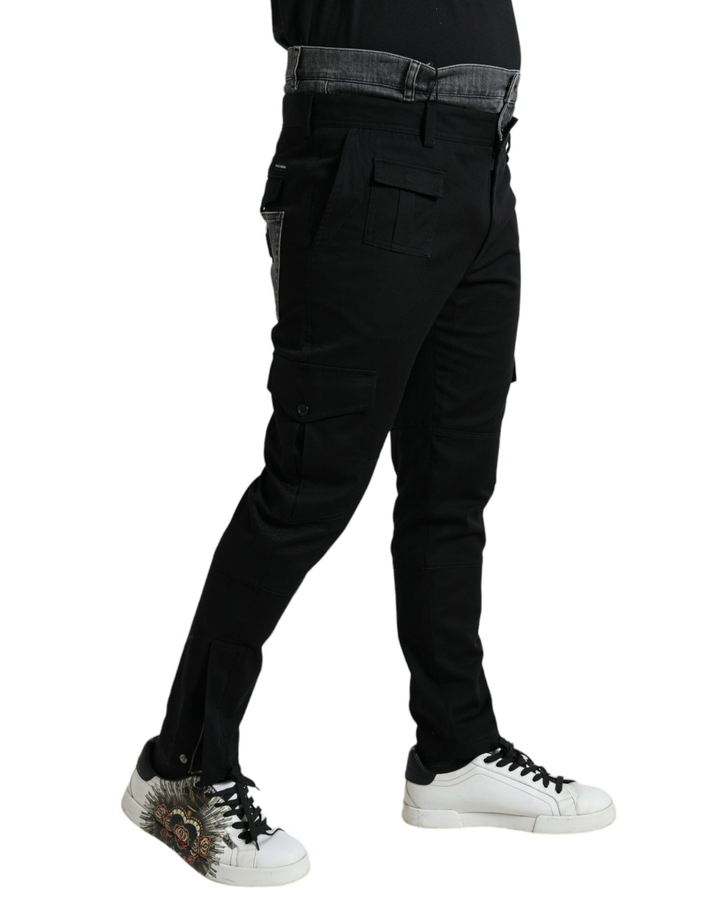 Dolce & Gabbana – Schmale Jeanshose aus Baumwolldenim in Schwarz und Grau