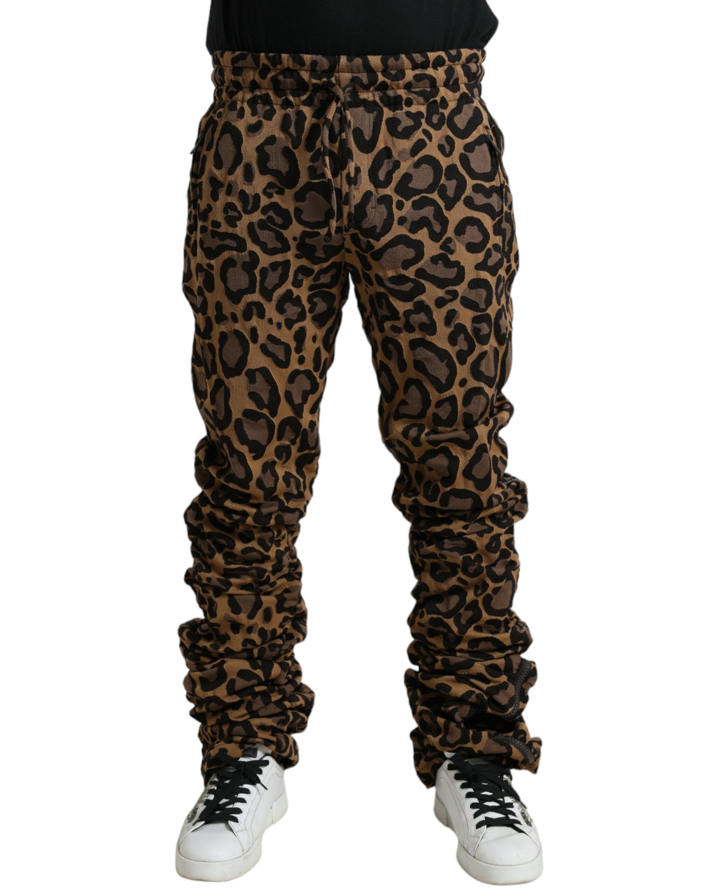 Dolce & Gabbana – Braune Jogginghose aus Jacquard mit Leopardenmuster