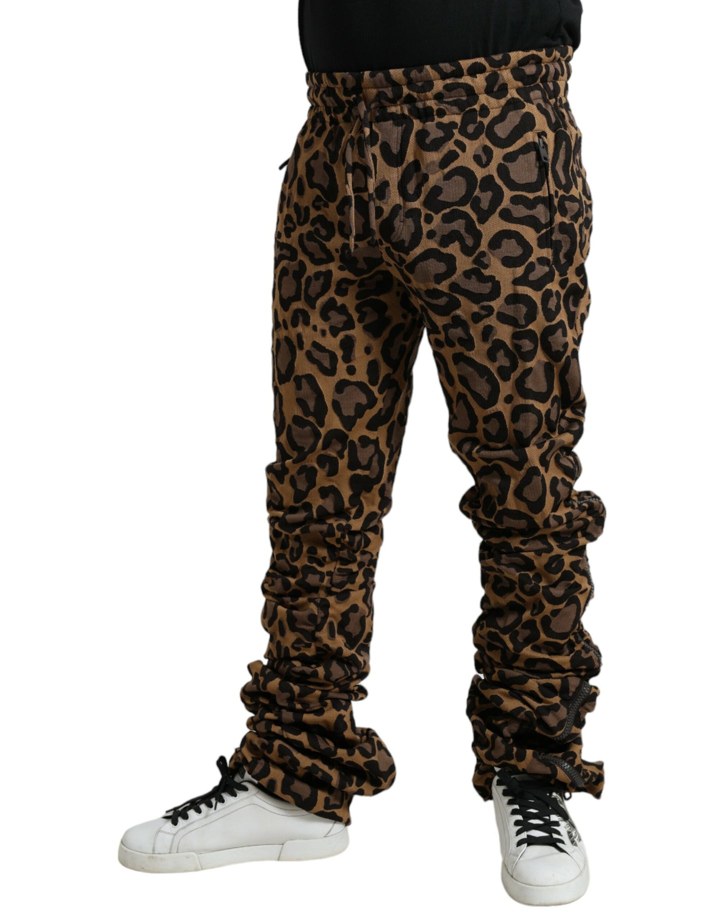 Dolce & Gabbana – Braune Jogginghose aus Jacquard mit Leopardenmuster