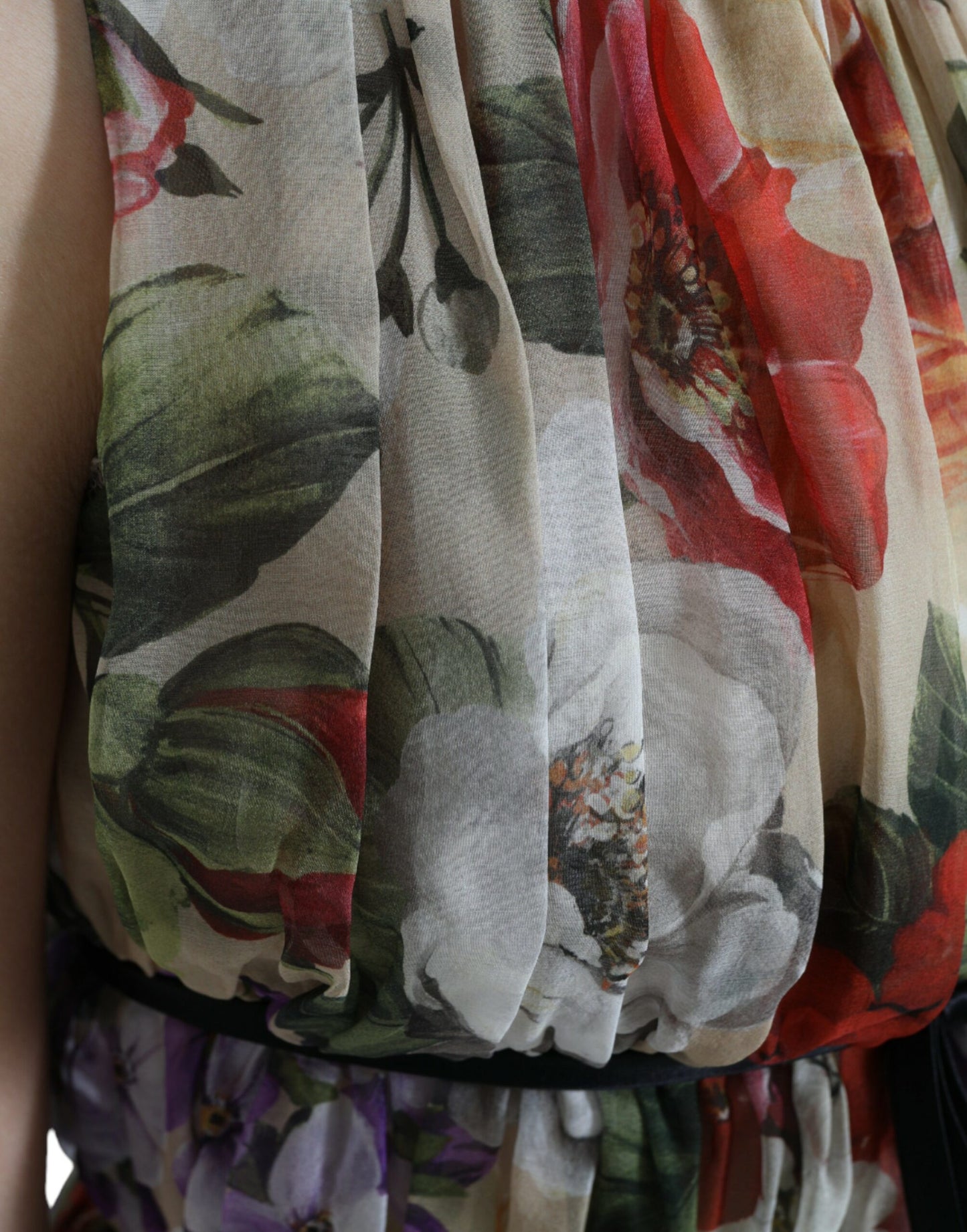 Dolce & Gabbana Beiges ärmelloses Minikleid in A-Linie mit Blumenmuster