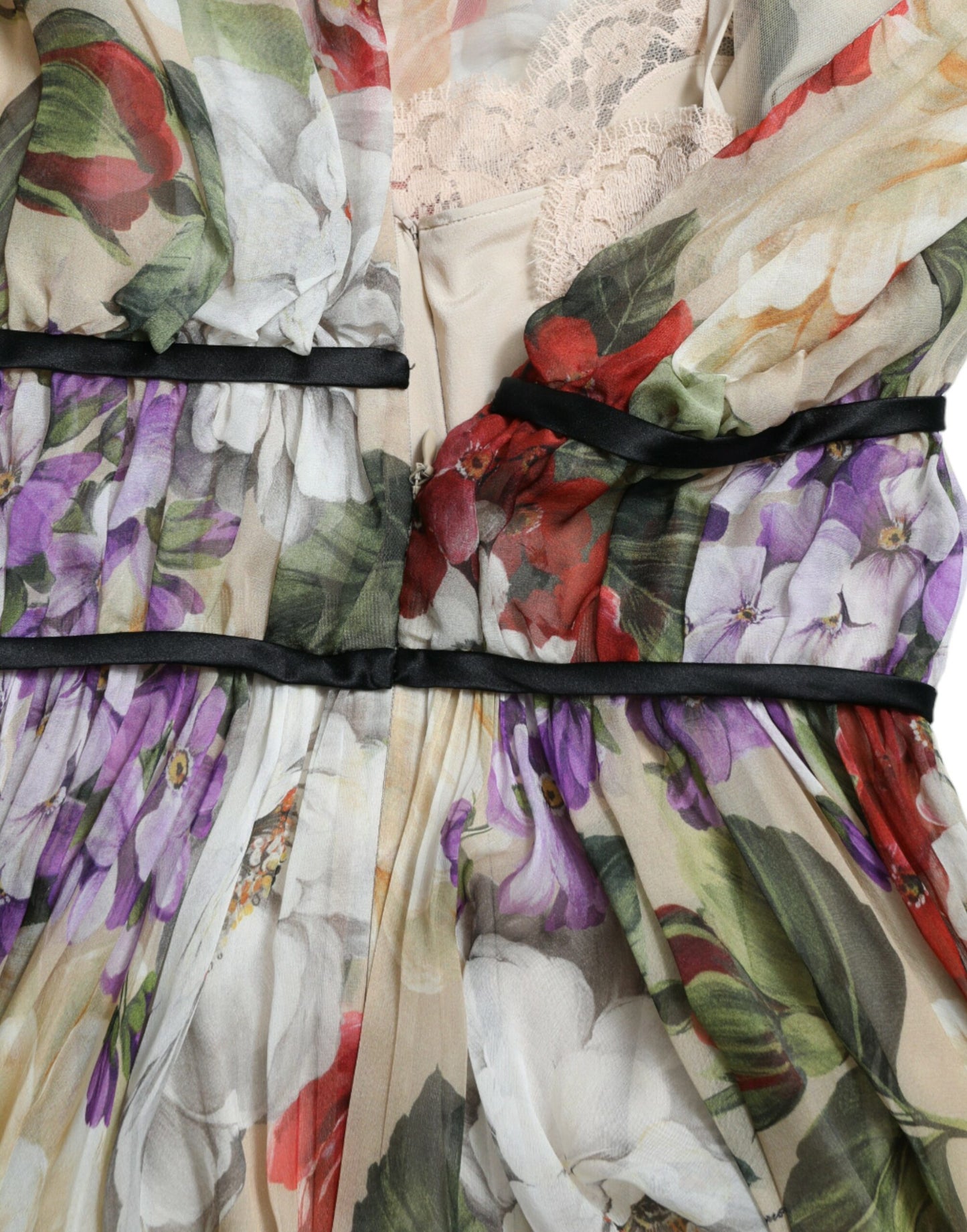 Dolce & Gabbana Beiges ärmelloses Minikleid in A-Linie mit Blumenmuster
