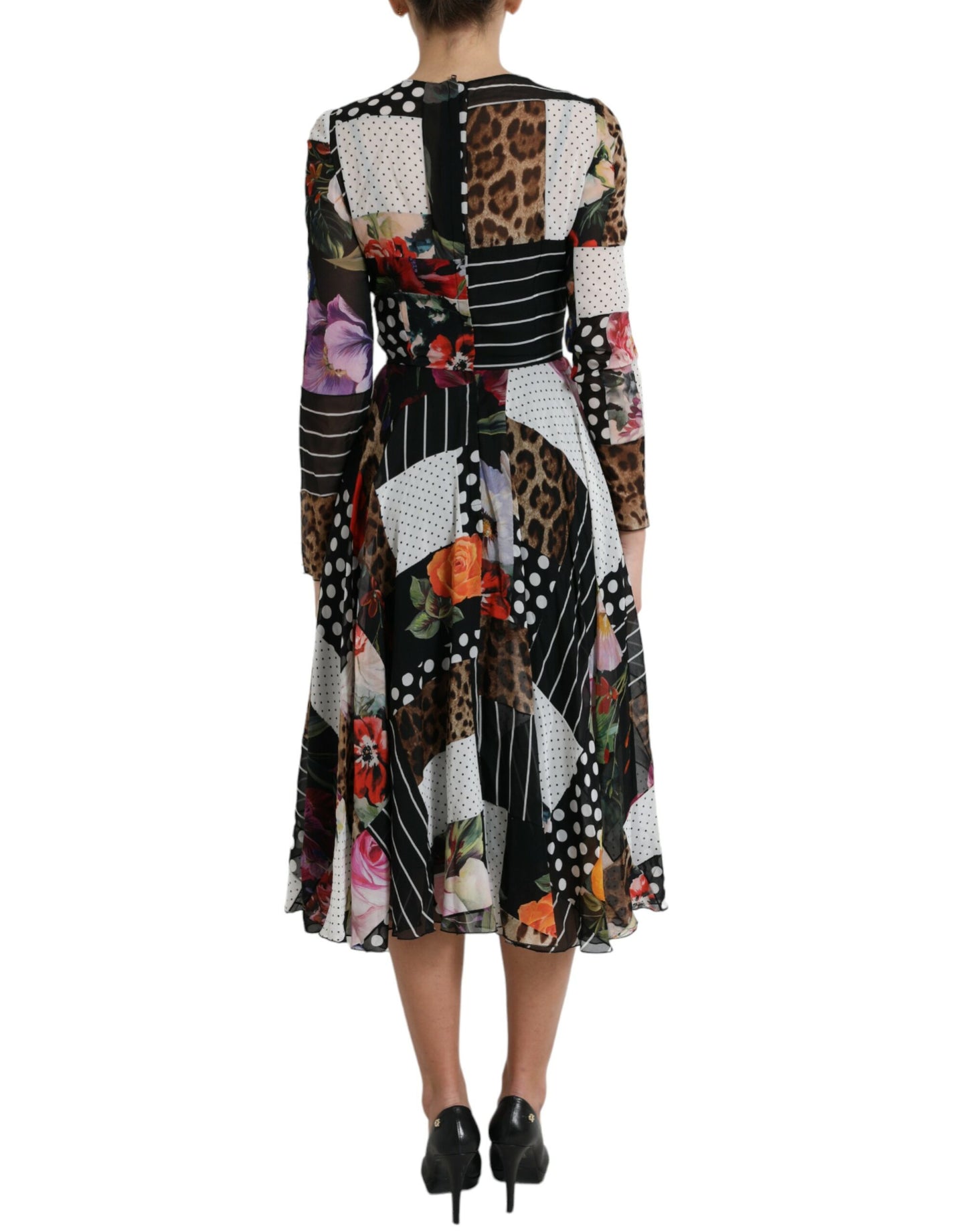 Dolce & Gabbana Mehrfarbiges Patchwork-Kleid mit Blumen- und Leopardenmuster