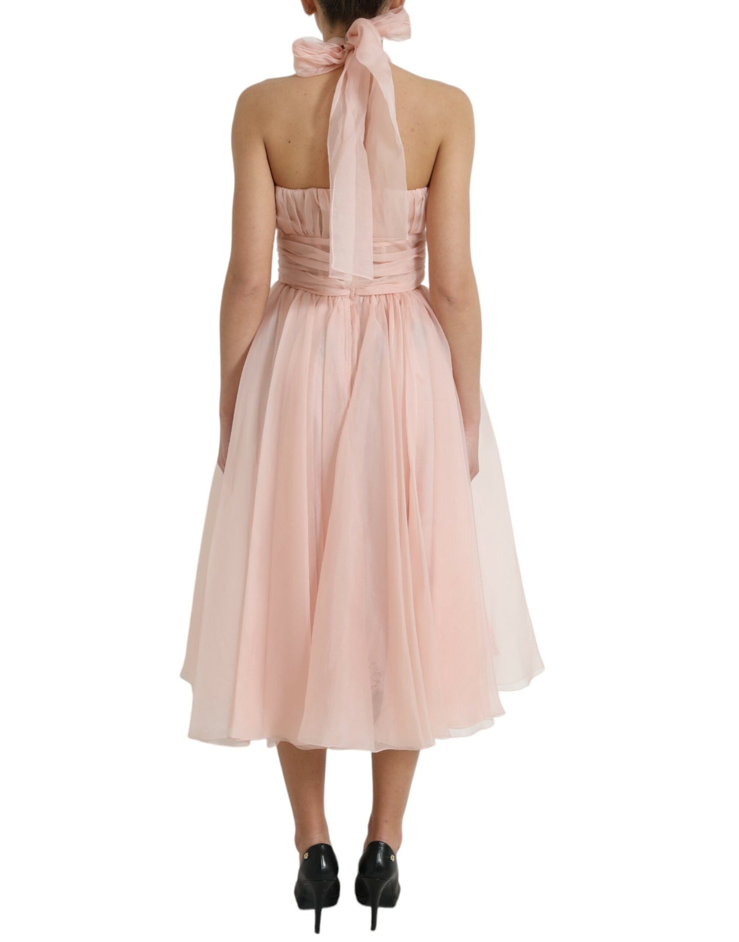 Dolce & Gabbana – Neckholder-Midikleid in A-Linie und mit Plissee in Rosa aus Seidenchiffon