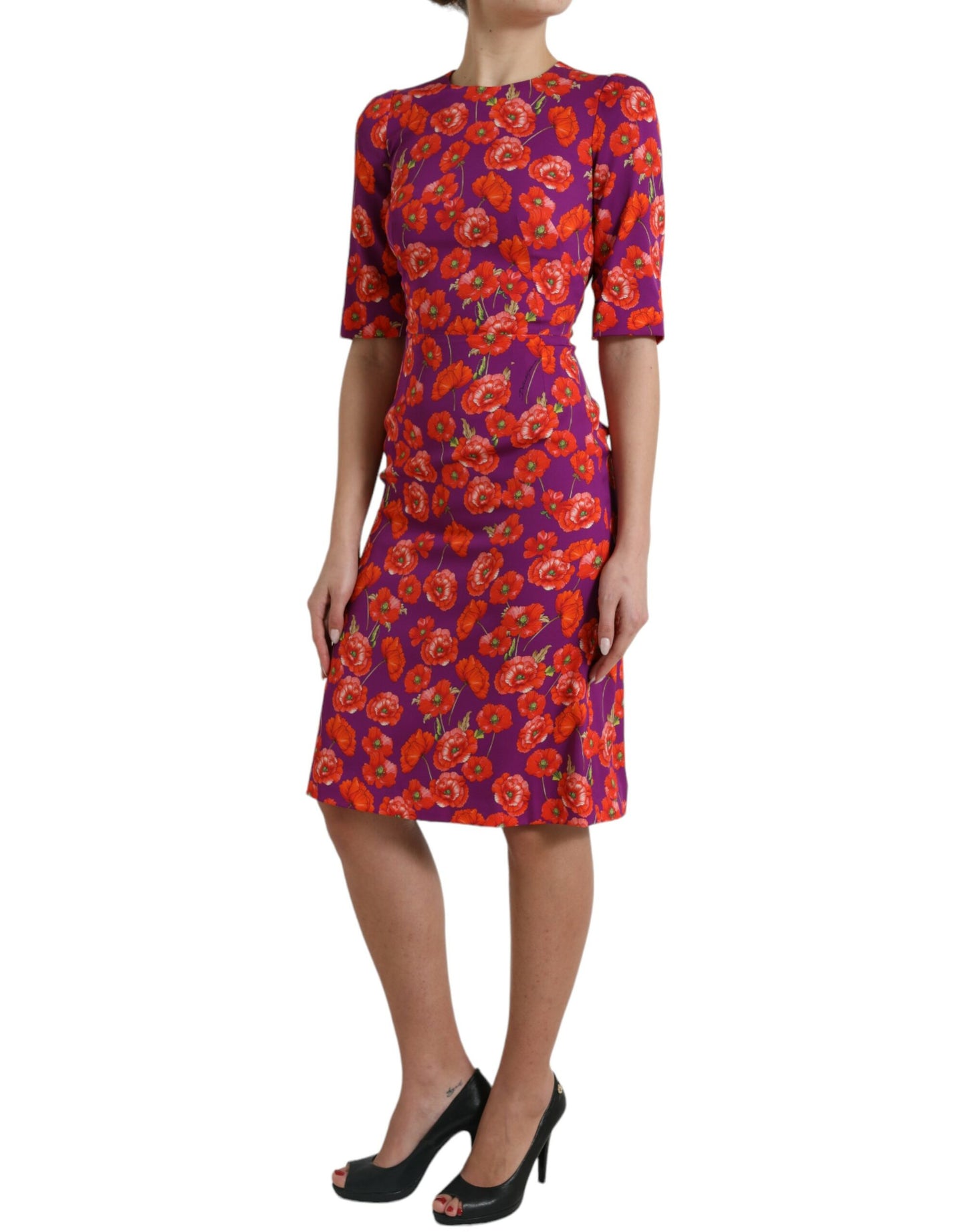 Dolce & Gabbana – Etuikleid mit mehrfarbigem Blumen- und Mohndruck