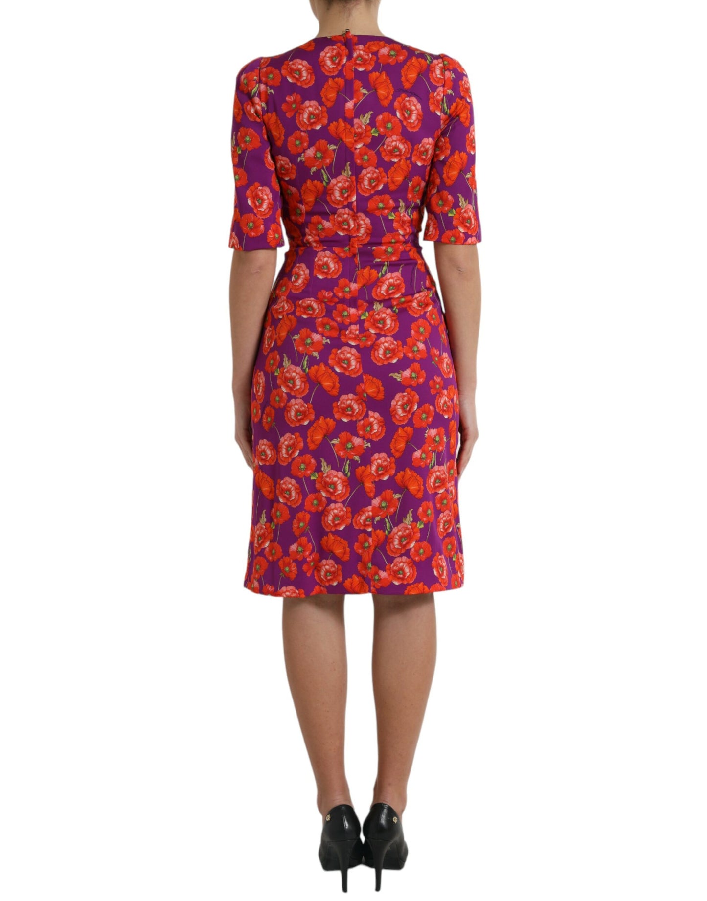 Dolce & Gabbana – Etuikleid mit mehrfarbigem Blumen- und Mohndruck