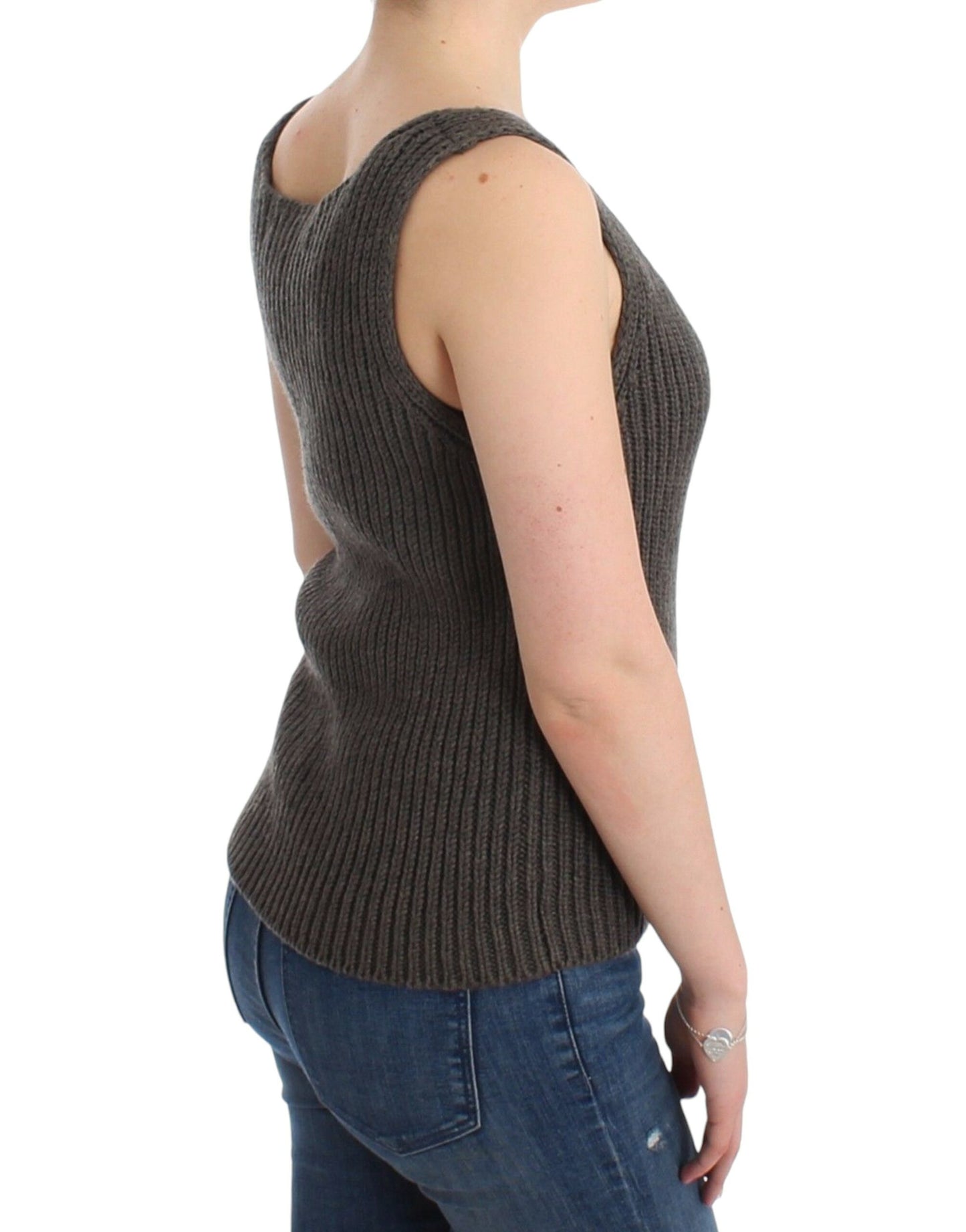 Ermanno Scervino Graues Stricktop Strickpullover Merinowolle