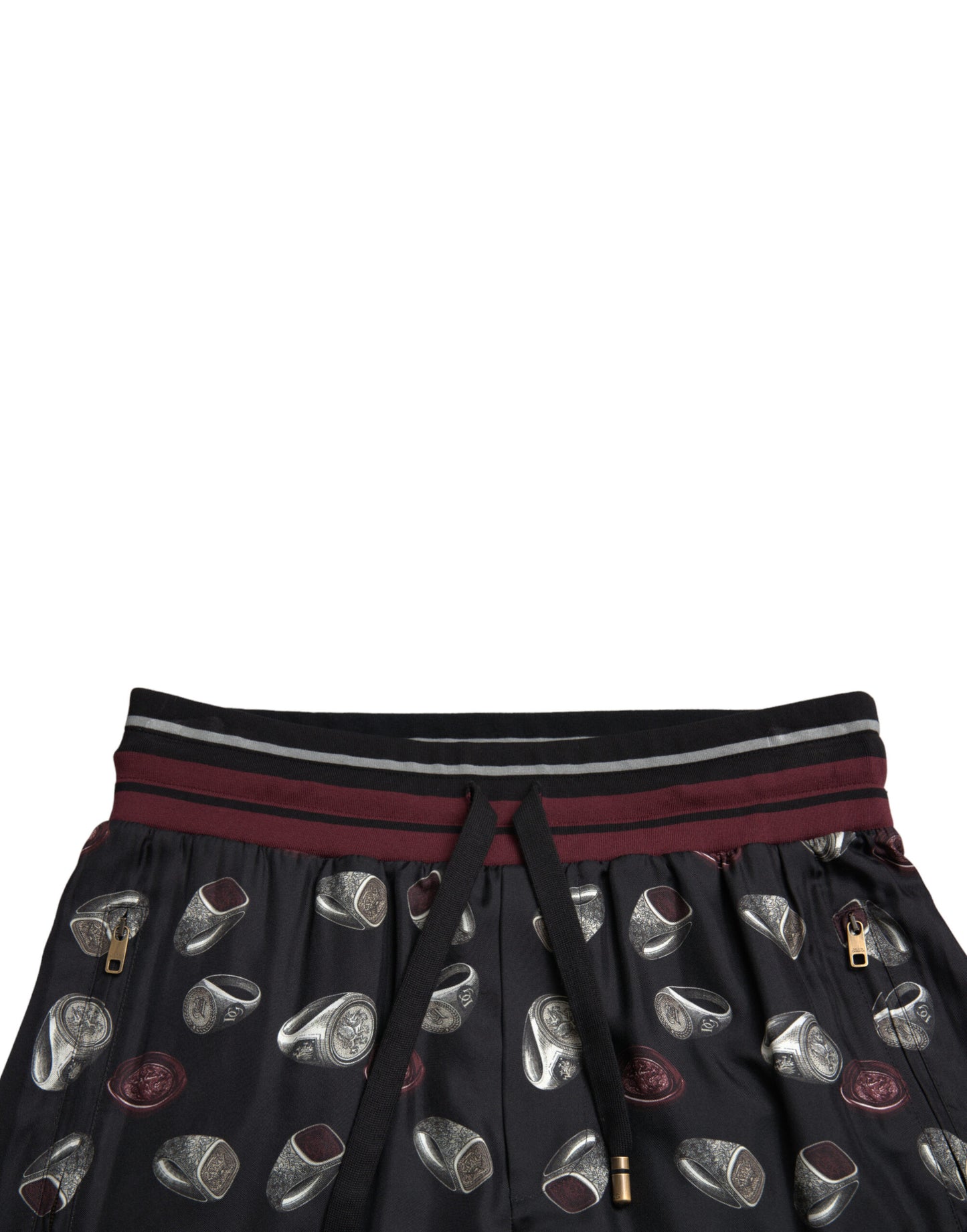 Dolce & Gabbana Schwarze Jogginghose aus Seide mit Ring