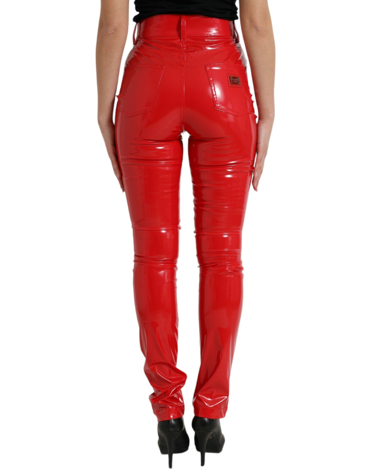 Dolce & Gabbana – Glänzend rote Skinny-Hose mit hoher Taille