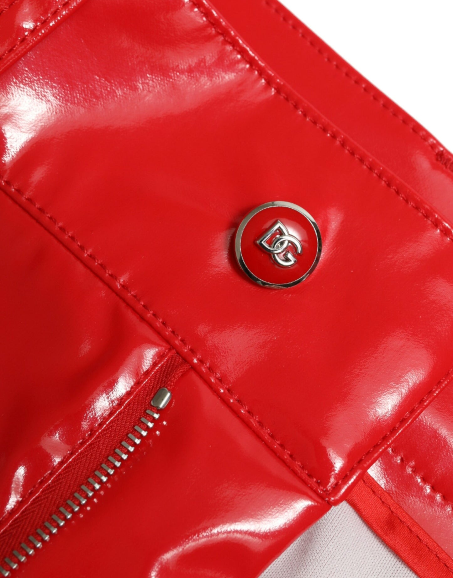 Dolce & Gabbana – Glänzend rote Skinny-Hose mit hoher Taille