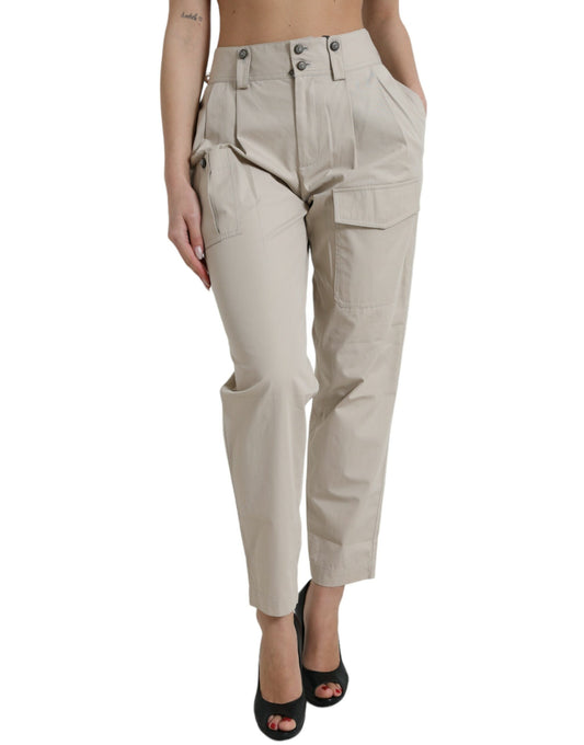 Dolce & Gabbana Beigefarbene, hoch taillierte Karottenhose aus Baumwolle