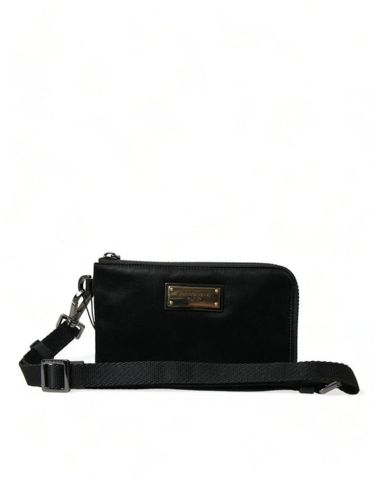 Dolce & Gabbana – Schwarze Clutch aus Nylon mit Schlüsselanhänger und Logo-Plakette