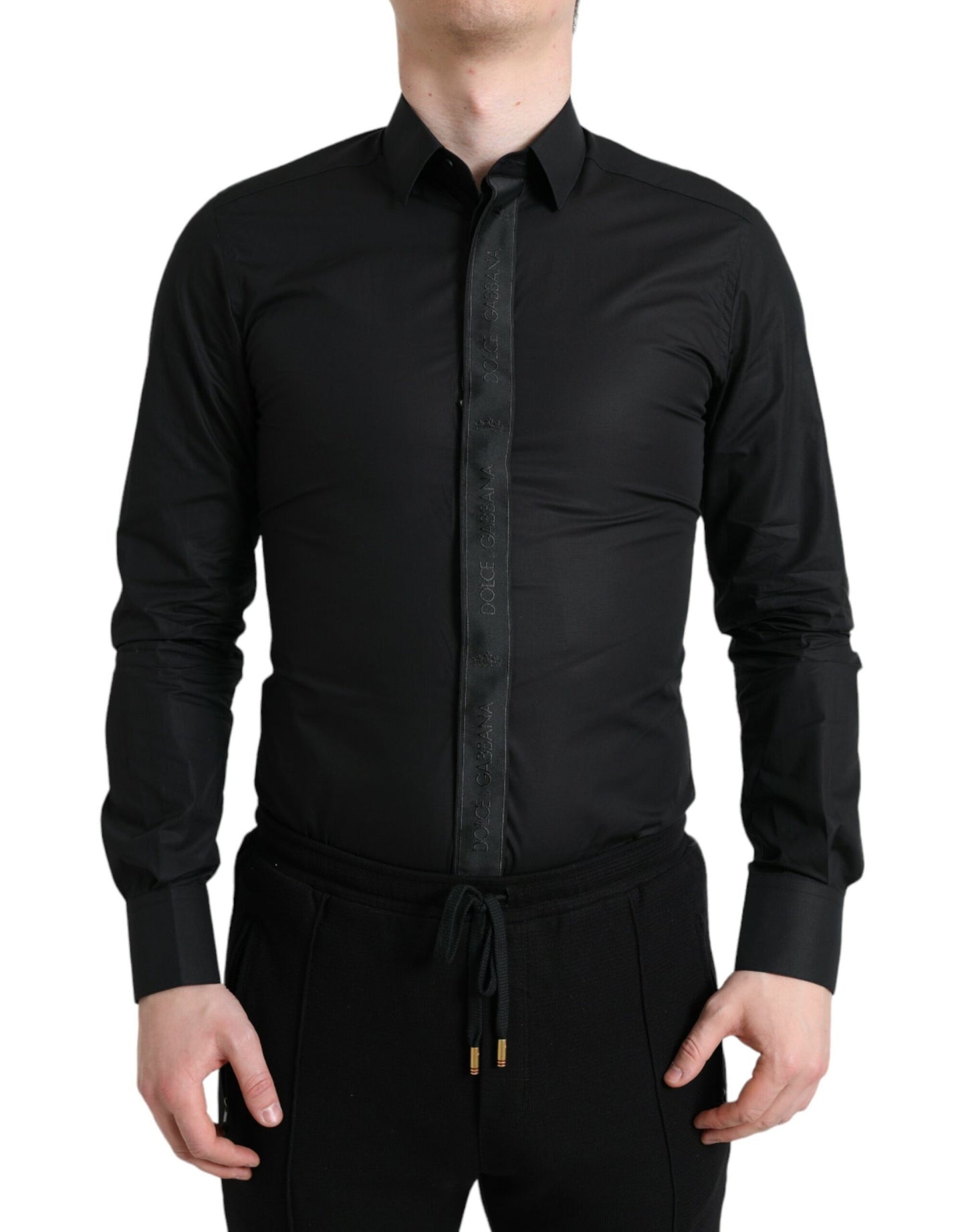 Dolce & Gabbana – Schwarzes, formelles GOLD-Hemd aus Baumwolle mit Logo