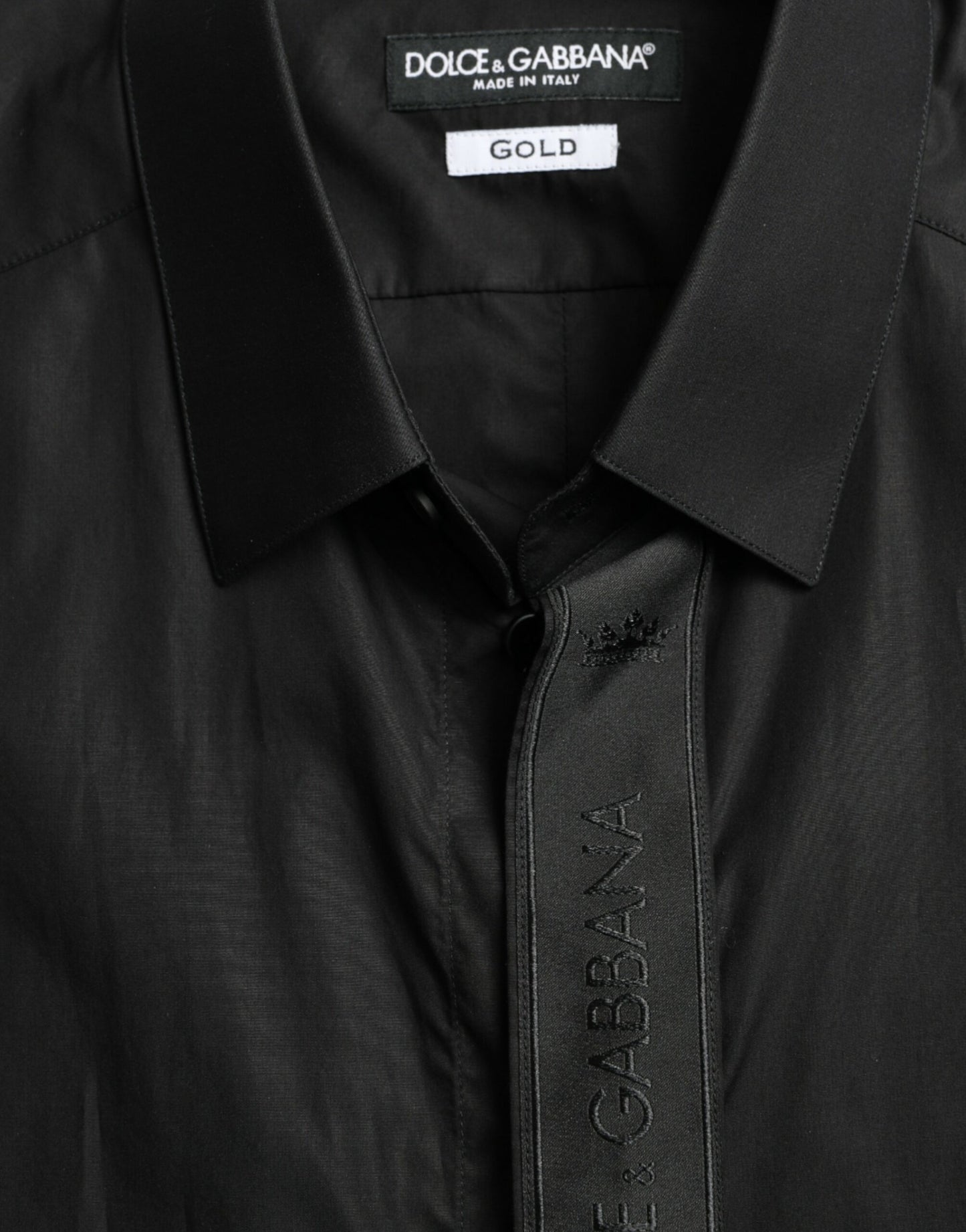 Dolce & Gabbana – Schwarzes, formelles GOLD-Hemd aus Baumwolle mit Logo