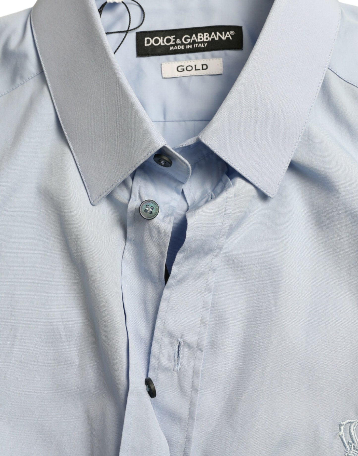 Dolce & Gabbana Himmelblaues Herren-Formalhemd aus Baumwolle in GOLD