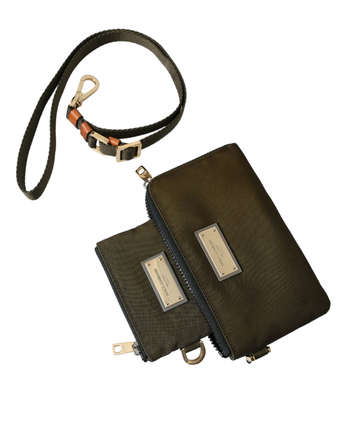 Dolce & Gabbana Dunkelgrünes Nylon-Logo-Multifunktionsset, 2-teiliges Taschenset