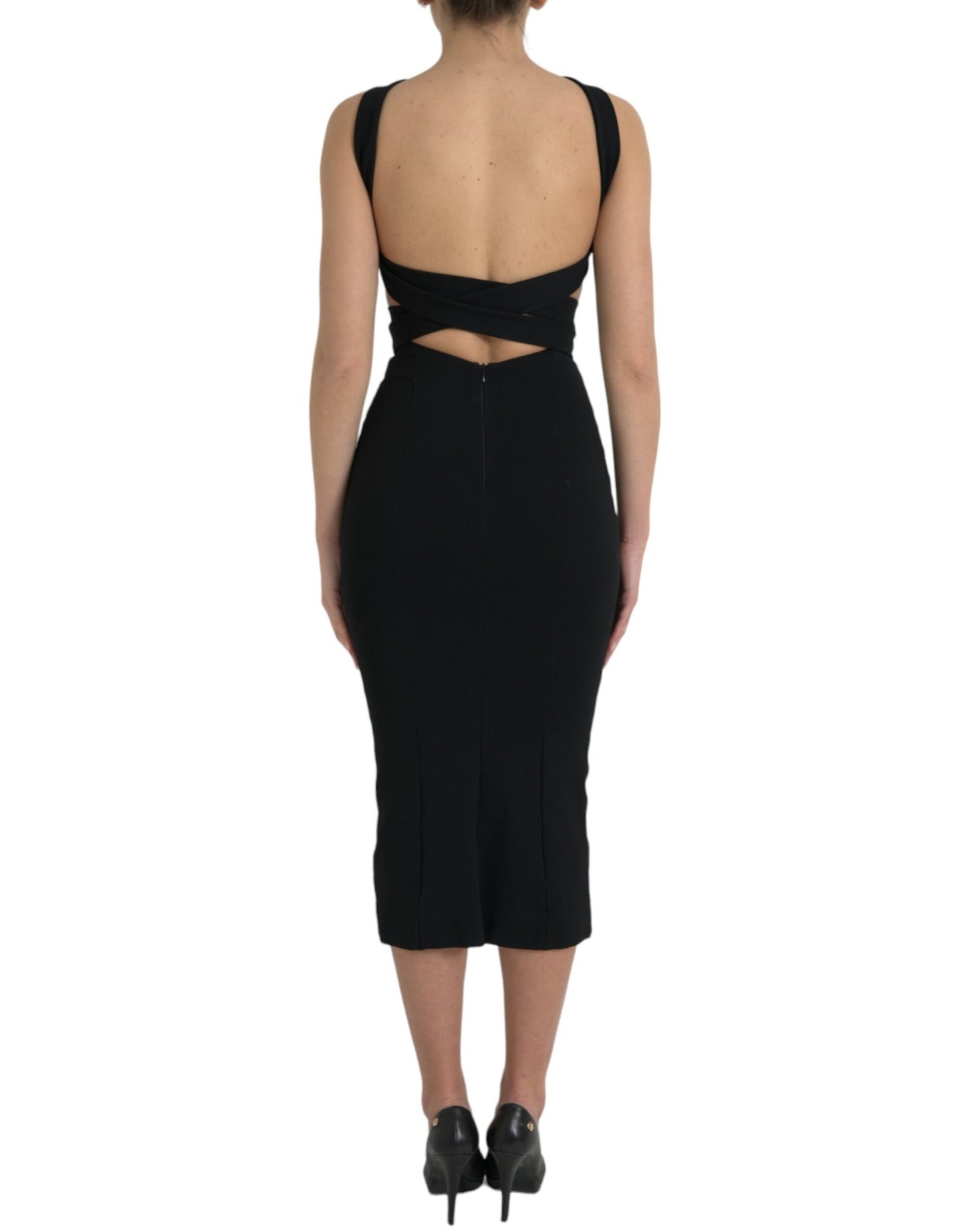 Dolce & Gabbana – Schwarzes, ärmelloses Midikleid mit Neckholder