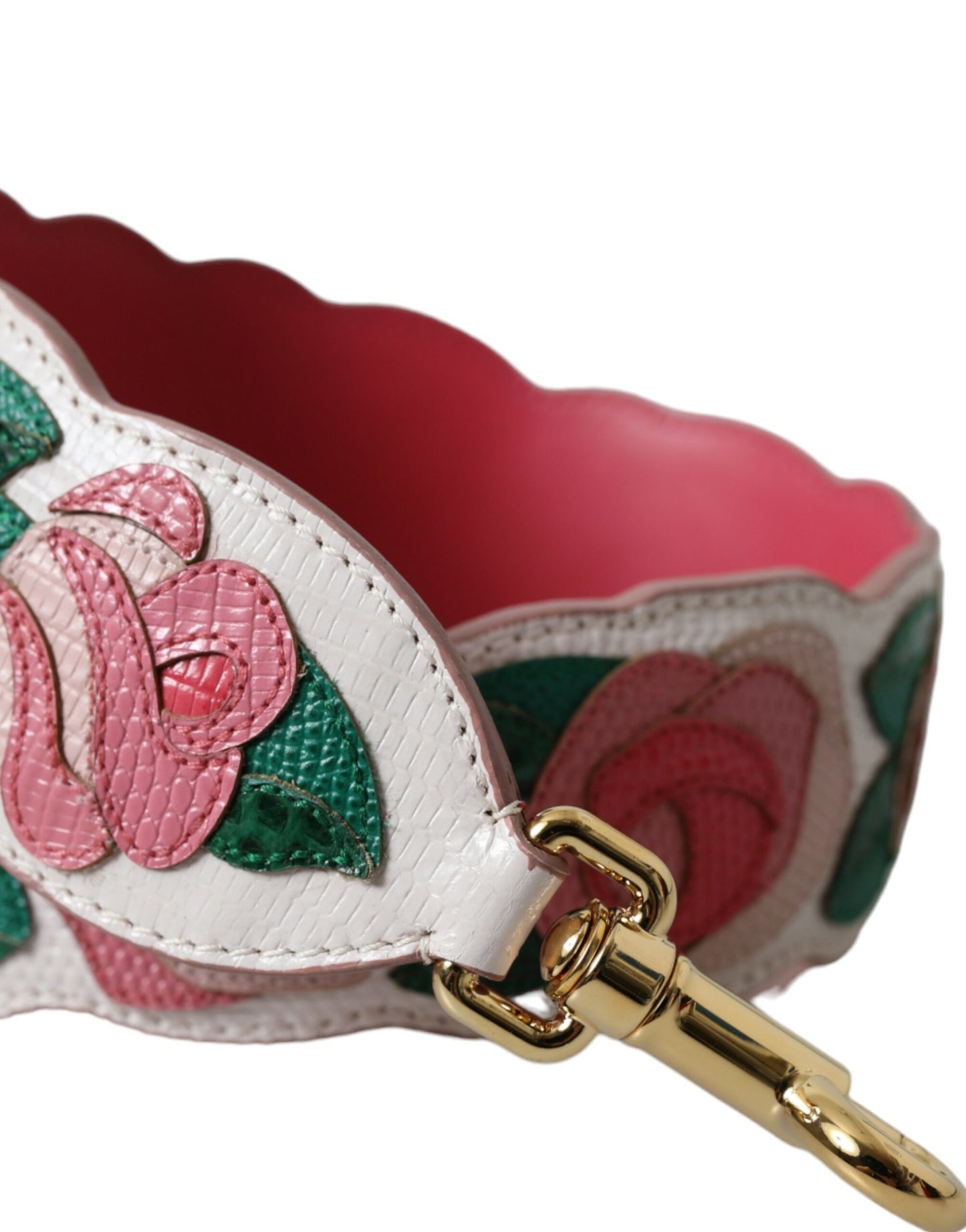 Dolce & Gabbana Schultergurt aus weißem Leder mit Blumenmuster