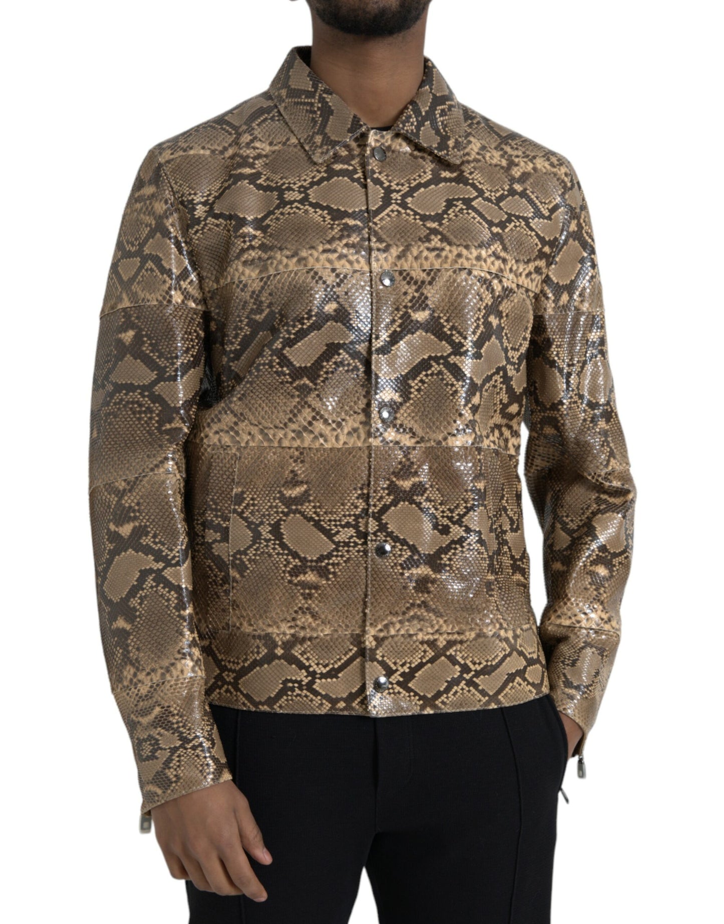 Dolce & Gabbana Beige Biker-Blousonjacke aus exotischem Leder