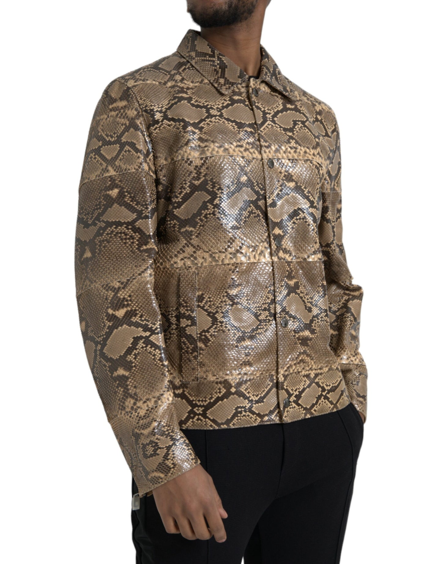 Dolce & Gabbana Beige Biker-Blousonjacke aus exotischem Leder