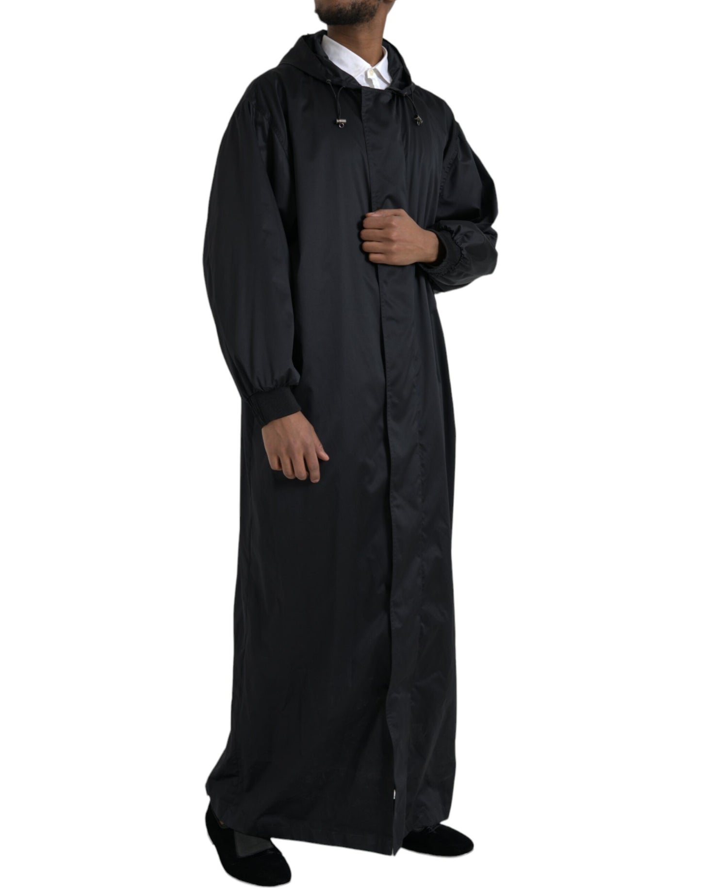 Dolce & Gabbana – Lange Windjacke aus schwarzem Polyester mit Kapuze
