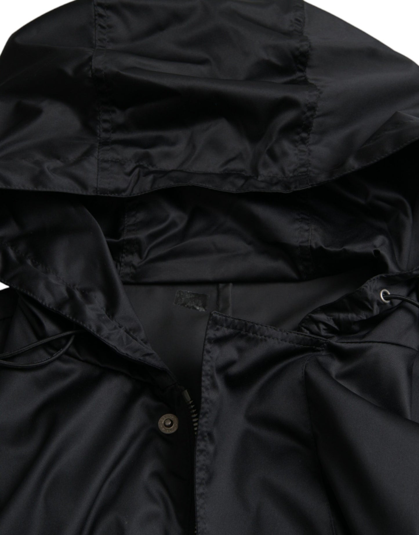 Dolce & Gabbana – Lange Windjacke aus schwarzem Polyester mit Kapuze