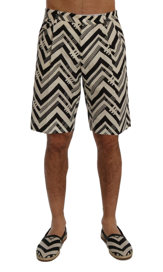 Dolce & Gabbana – Shorts aus Baumwollleinen mit weißen und schwarzen Streifen