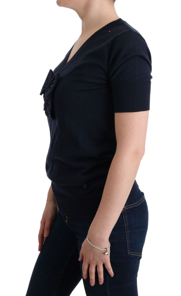 MARGHI LO' Blaues Blusentop aus 100 % Wolle