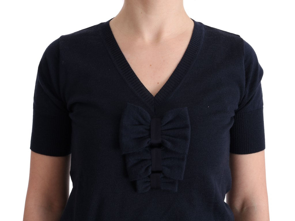 MARGHI LO' Blaues Blusentop aus 100 % Wolle