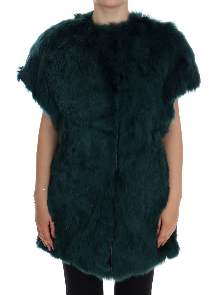 Dolce & Gabbana Grüne Alpaka-Pelzweste ärmellose Jacke
