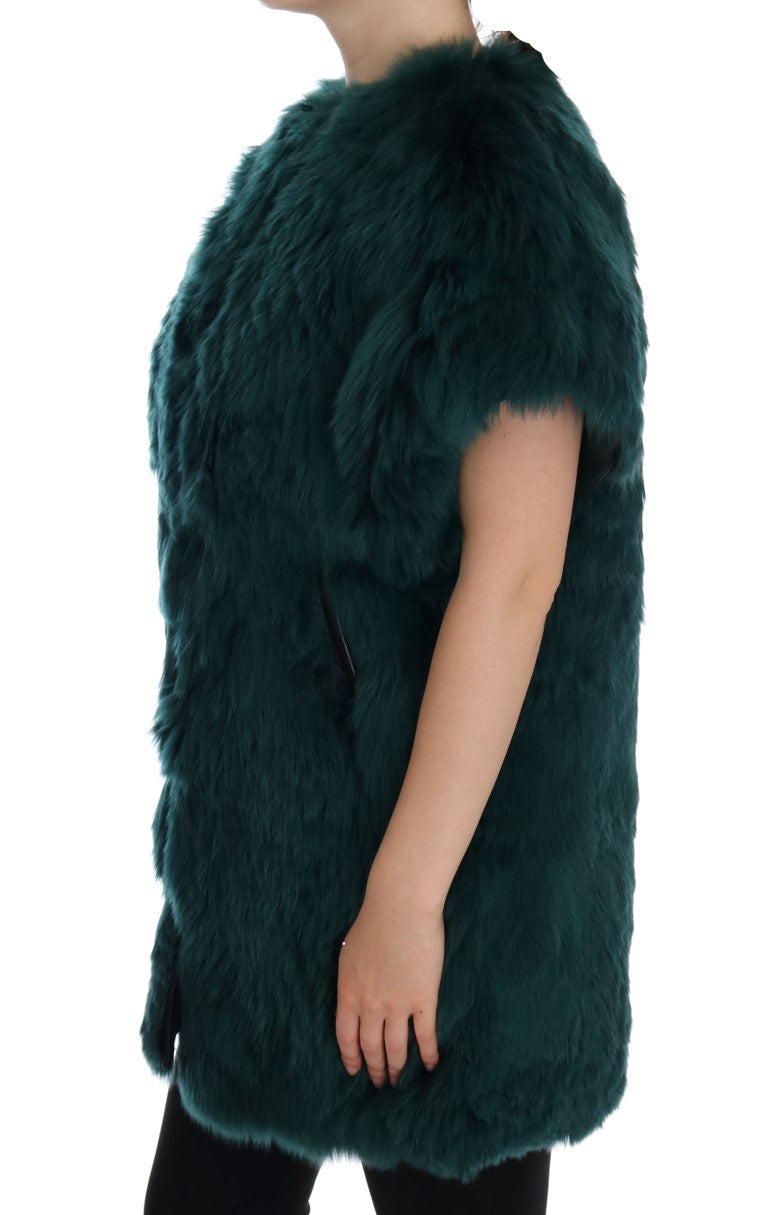 Dolce & Gabbana Grüne Alpaka-Pelzweste ärmellose Jacke