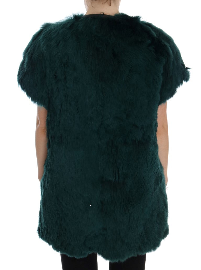 Dolce & Gabbana Grüne Alpaka-Pelzweste ärmellose Jacke