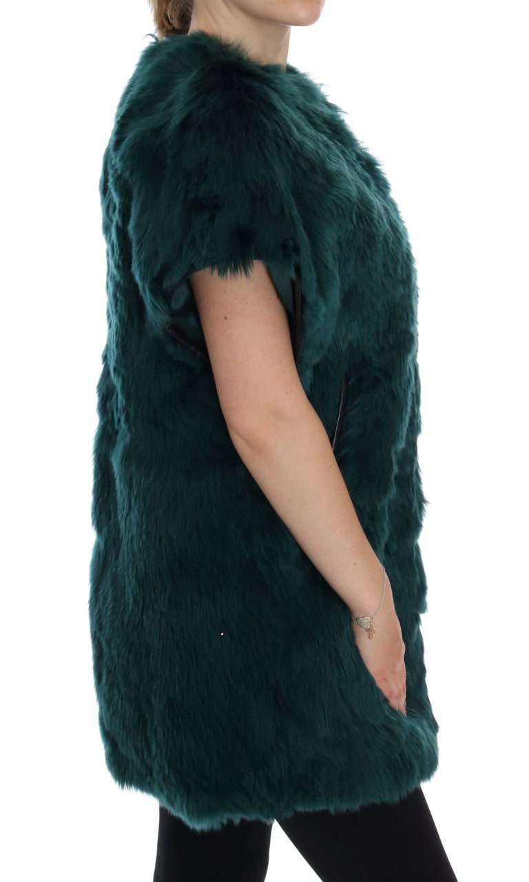 Dolce & Gabbana Grüne Alpaka-Pelzweste ärmellose Jacke
