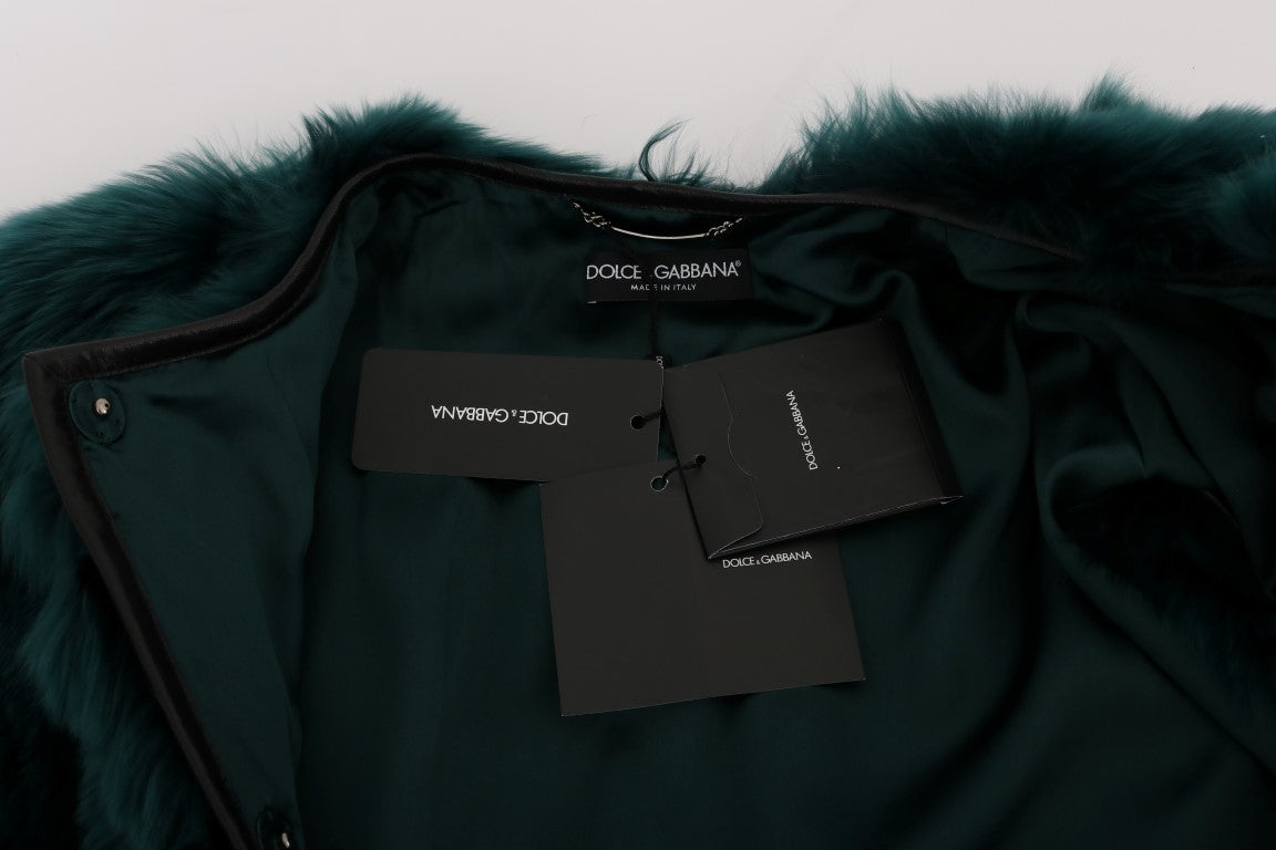 Dolce & Gabbana Grüne Alpaka-Pelzweste ärmellose Jacke