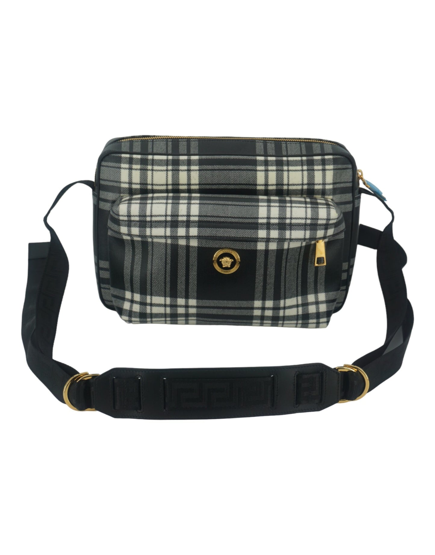 Versace Elegante Umhängetasche aus grauem Leder