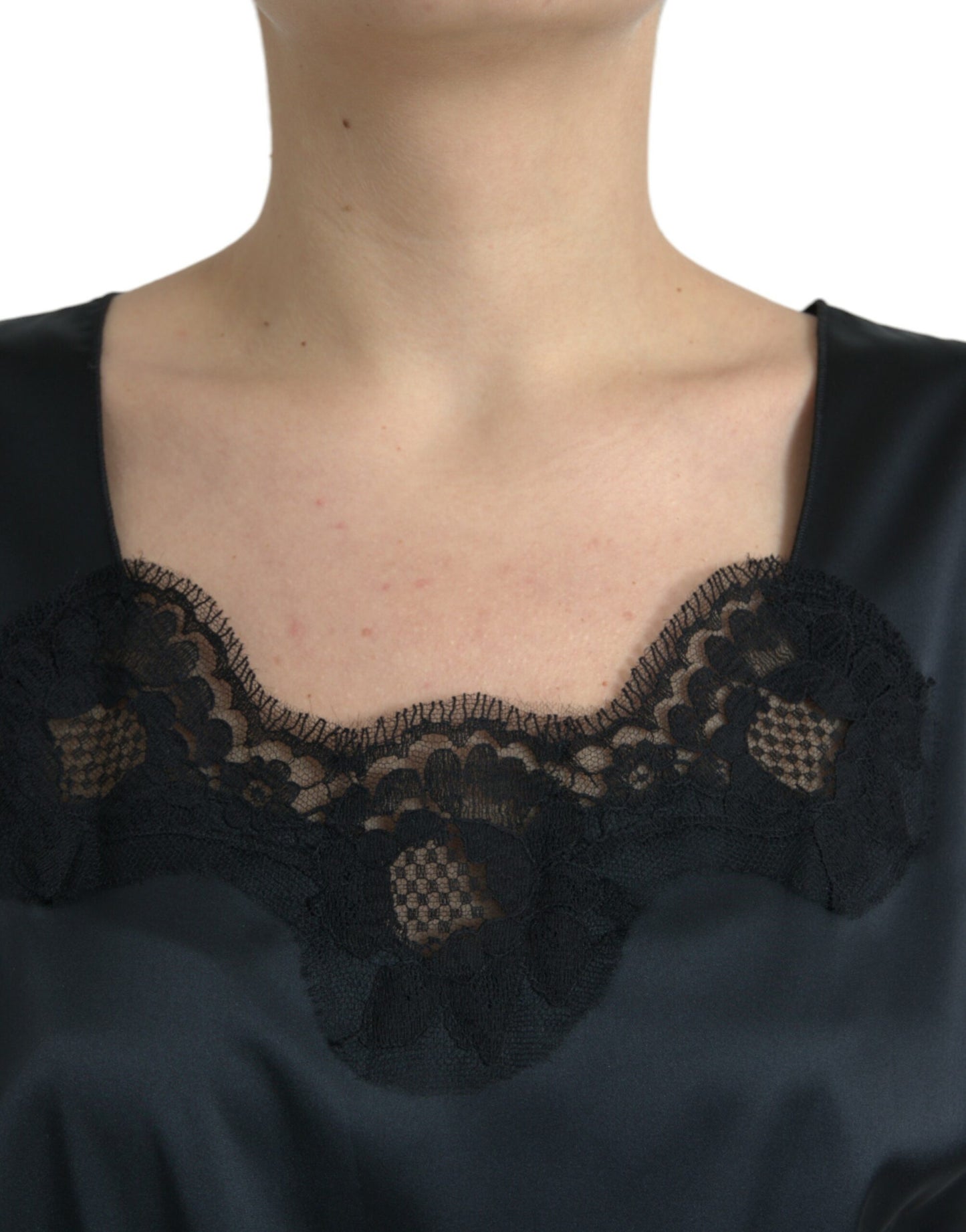 Dolce & Gabbana – Schwarzes Midi-Etuikleid aus Polyester mit Spitzenbesatz