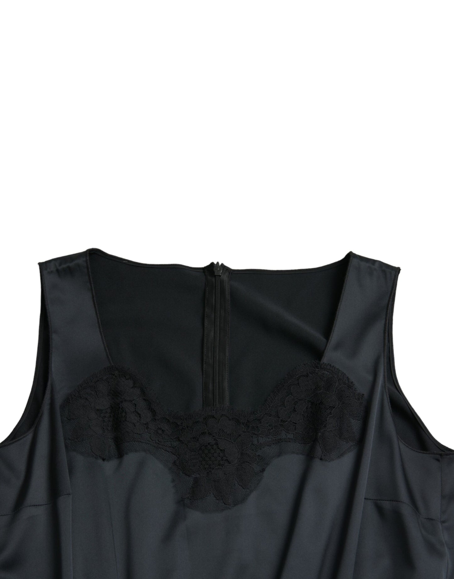 Dolce & Gabbana – Schwarzes Midi-Etuikleid aus Polyester mit Spitzenbesatz