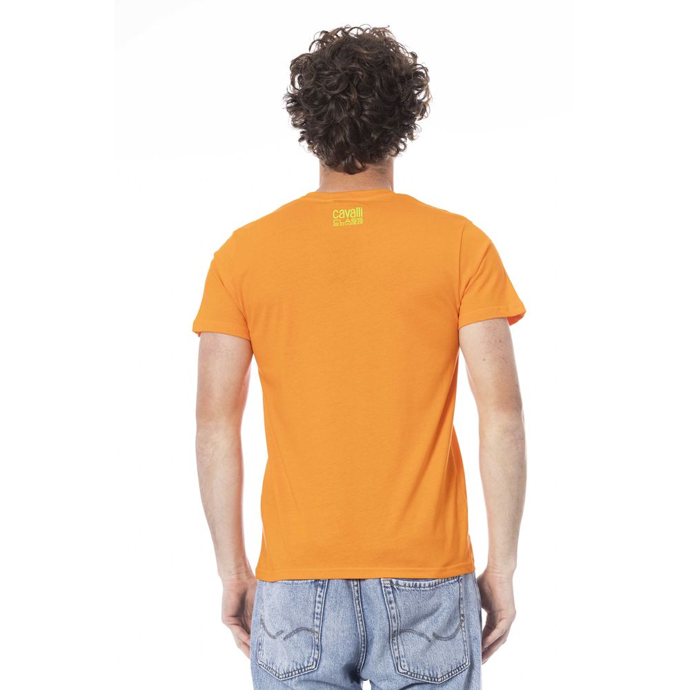 Cavalli Class Orangefarbenes Herren-T-Shirt aus Baumwolle