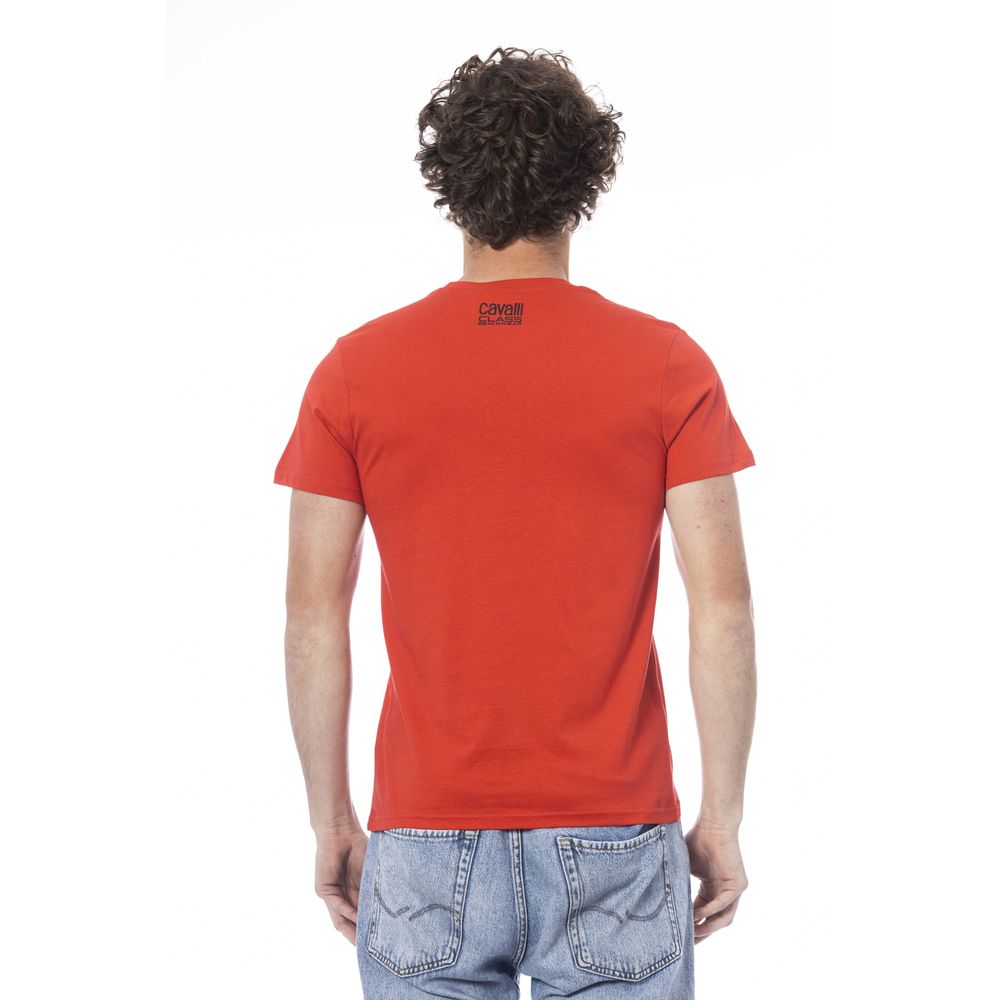 Cavalli Class Rotes Herren-T-Shirt aus Baumwolle