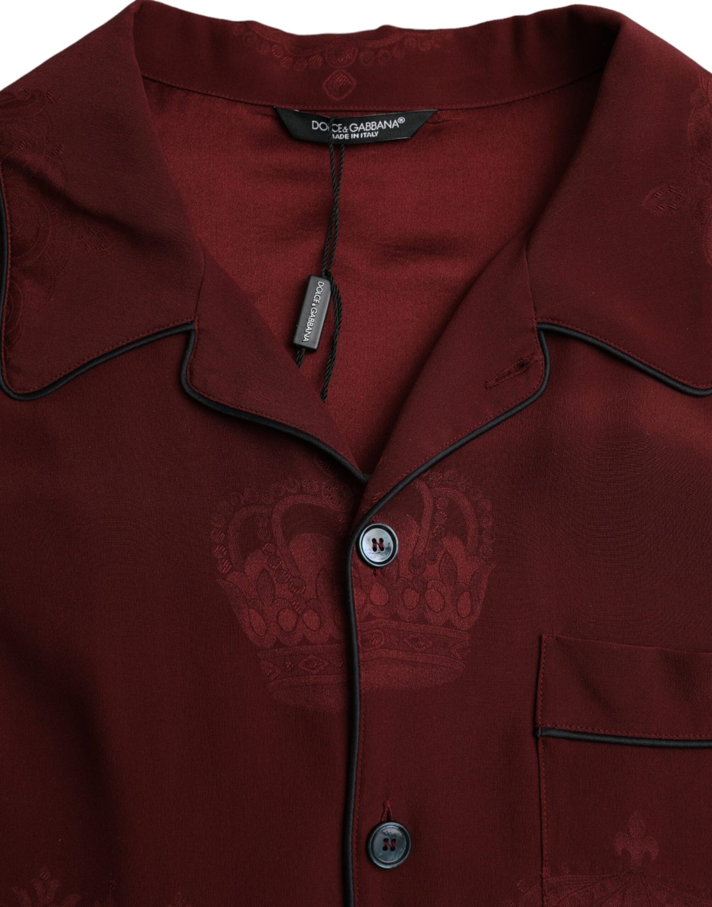 Dolce & Gabbana – Langärmliges Hemd aus Jacquard-Seide mit Krone in Kastanienbraun