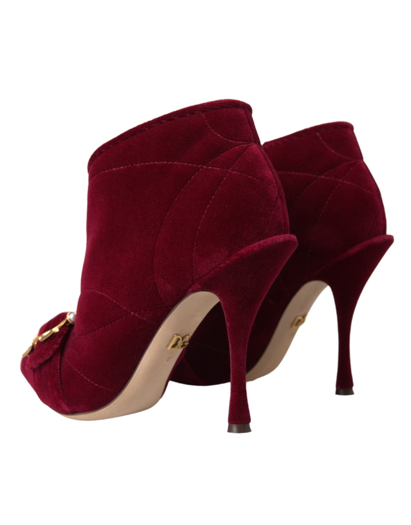 Dolce & Gabbana Dunkelrote Samtstiefel mit Schnalle