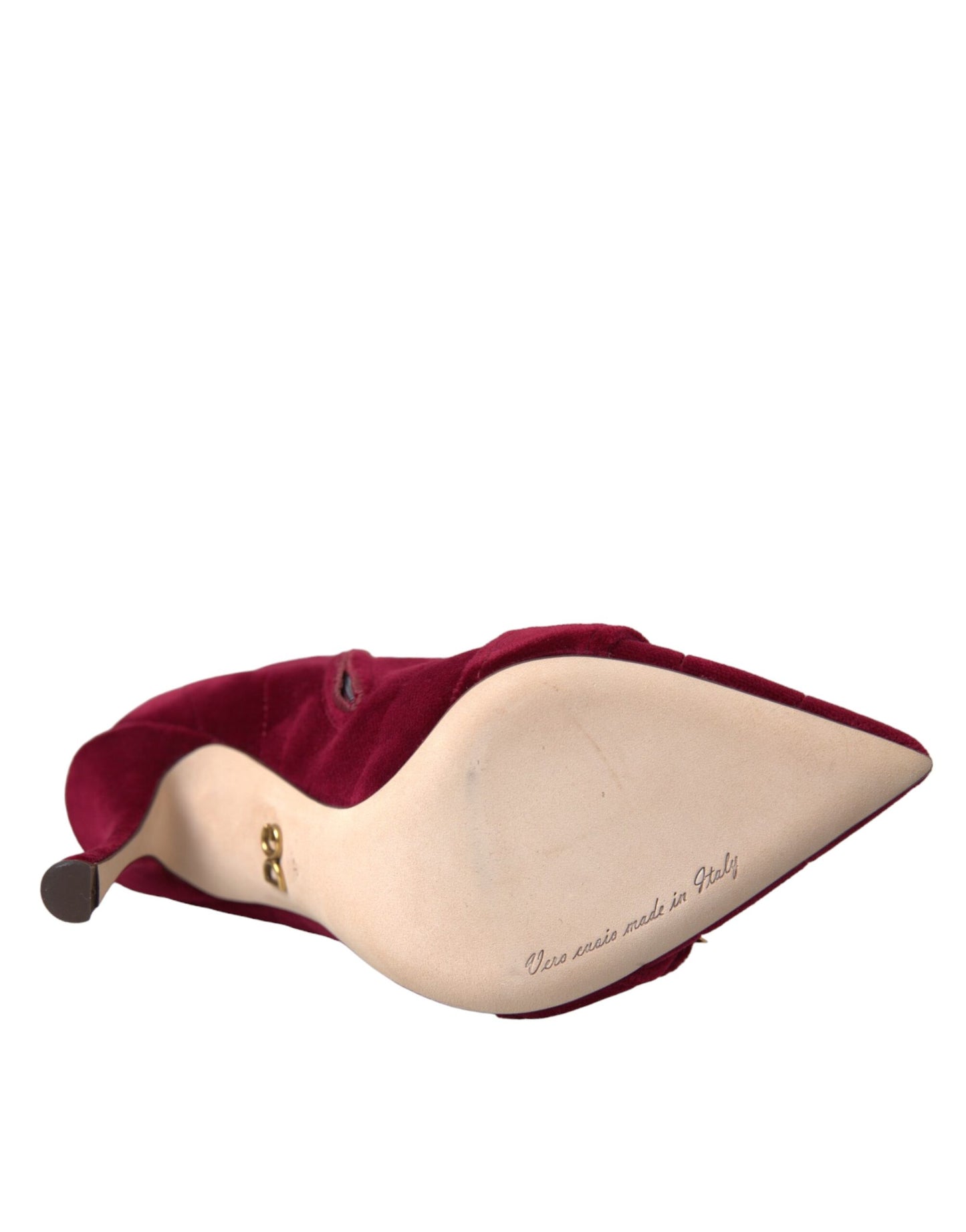 Dolce & Gabbana Dunkelrote Samtstiefel mit Schnalle