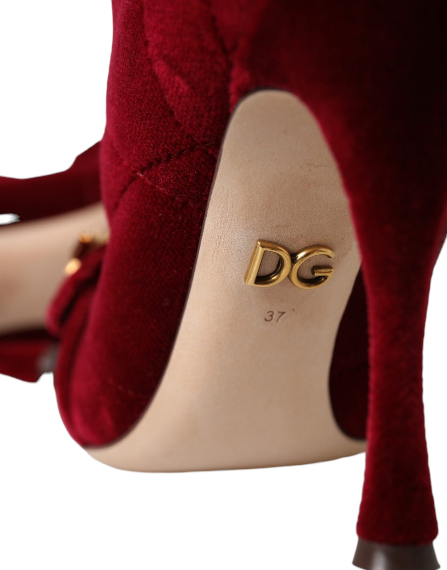 Dolce & Gabbana Dunkelrote Samtstiefel mit Schnalle